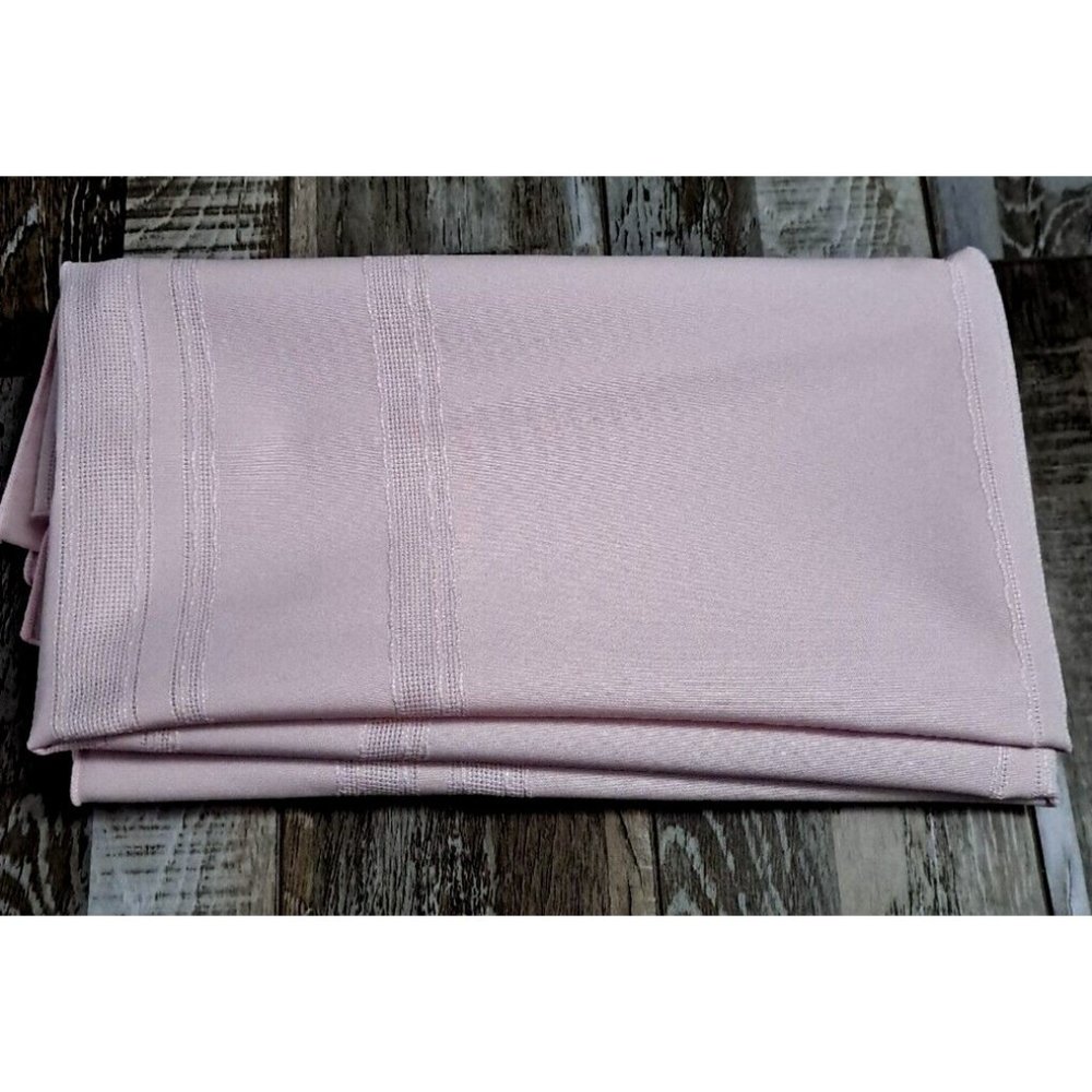 Vintage Pale Pink Tablecloth Square Polyester Mid Century Victorian Cottage 52"